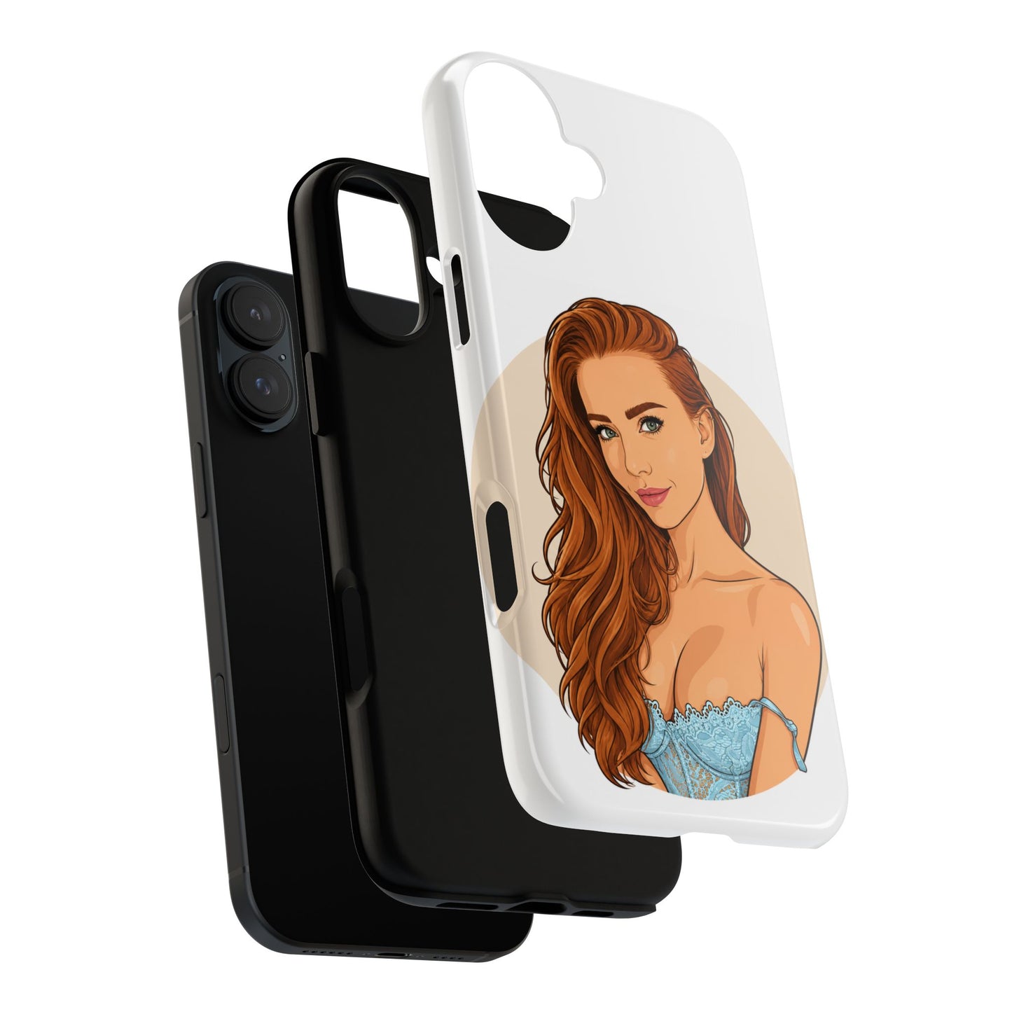 Phone Case — Redhead Pinup Portrait Illustration Protective Hard Case