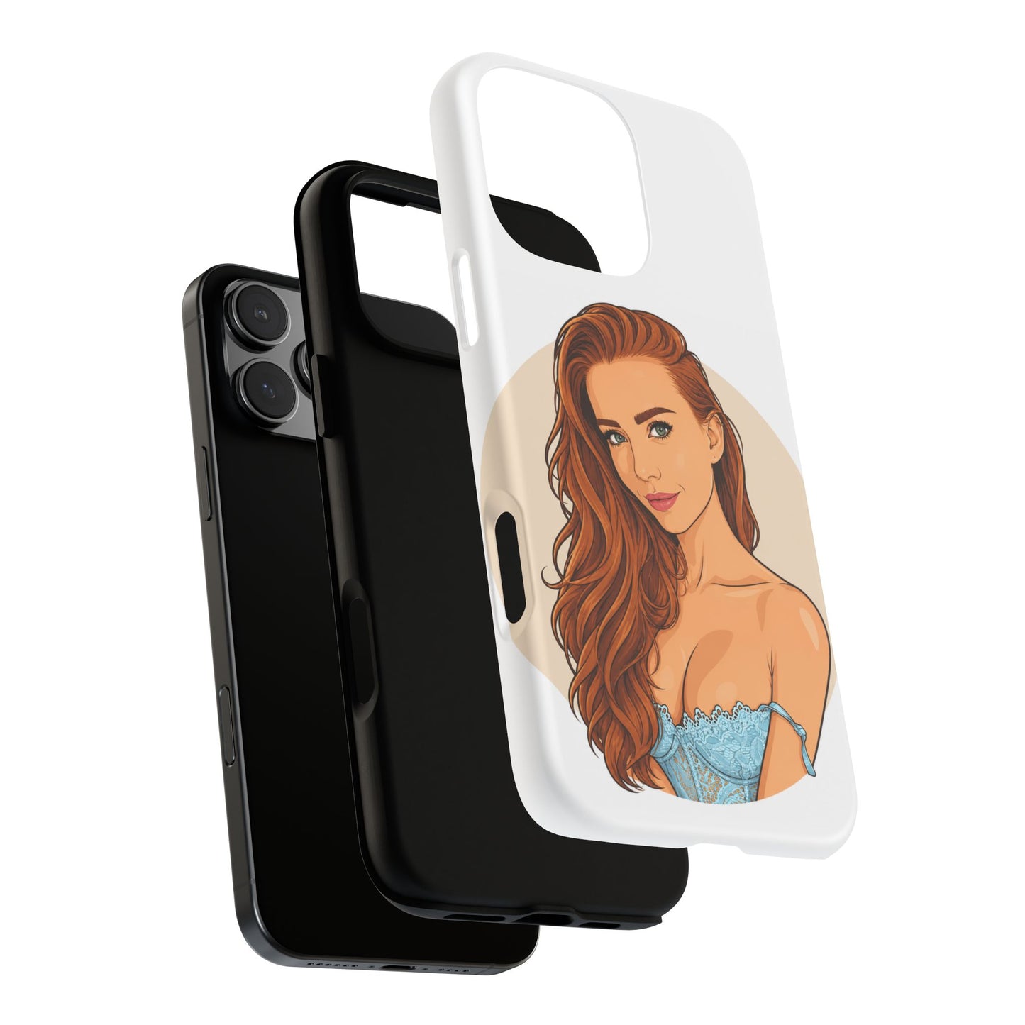 Phone Case — Redhead Pinup Portrait Illustration Protective Hard Case