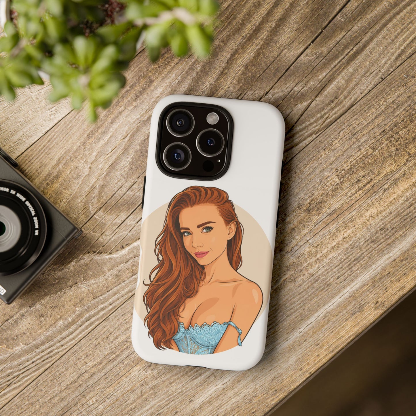 Phone Case — Redhead Pinup Portrait Illustration Protective Hard Case