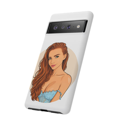 Phone Case — Redhead Pinup Portrait Illustration Protective Hard Case