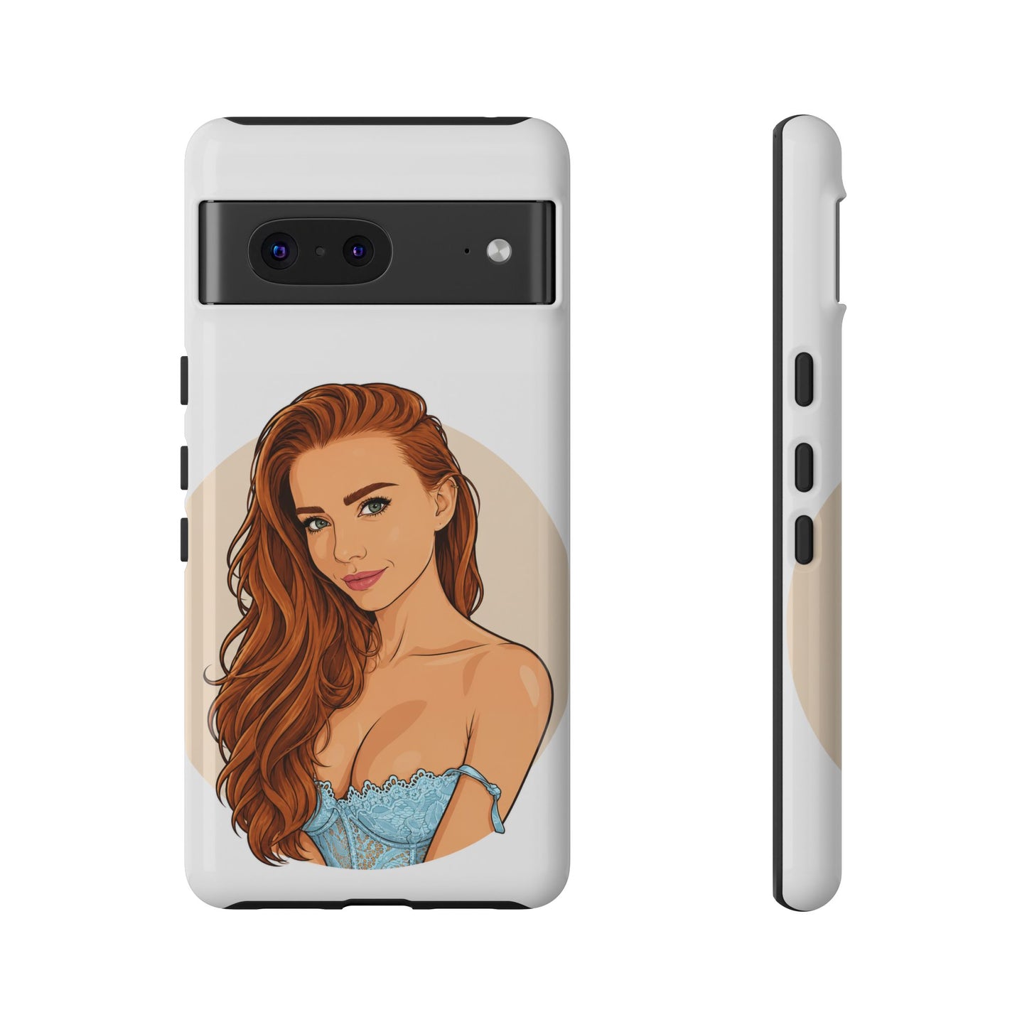 Phone Case — Redhead Pinup Portrait Illustration Protective Hard Case