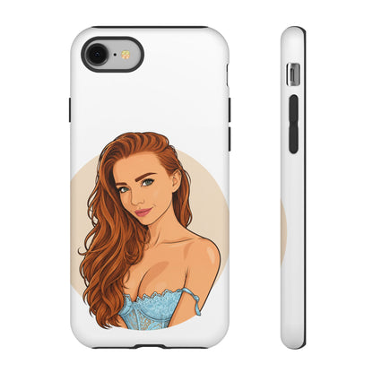 Phone Case — Redhead Pinup Portrait Illustration Protective Hard Case