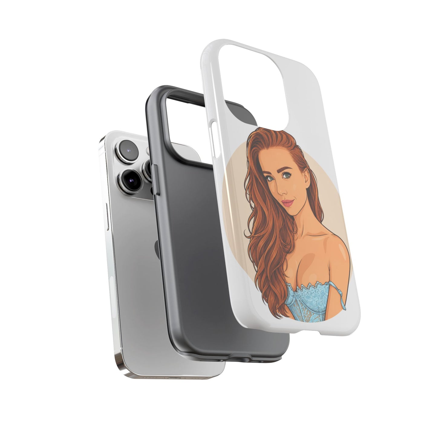 Phone Case — Redhead Pinup Portrait Illustration Protective Hard Case