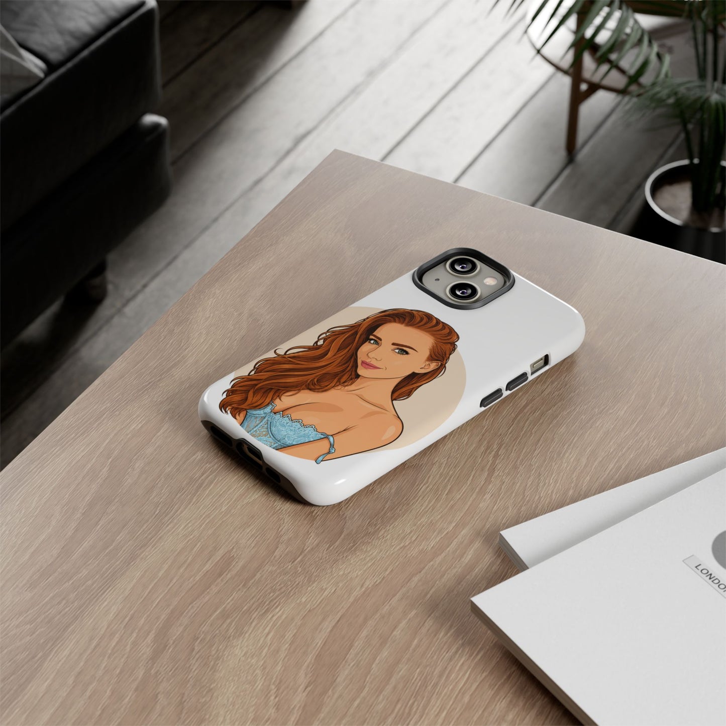 Phone Case — Redhead Pinup Portrait Illustration Protective Hard Case