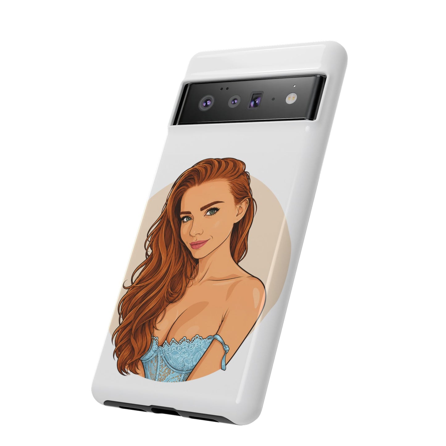 Phone Case — Redhead Pinup Portrait Illustration Protective Hard Case