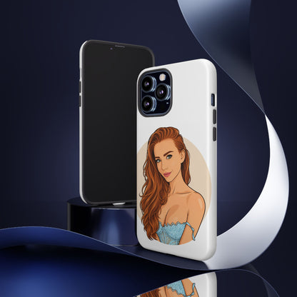 Phone Case — Redhead Pinup Portrait Illustration Protective Hard Case
