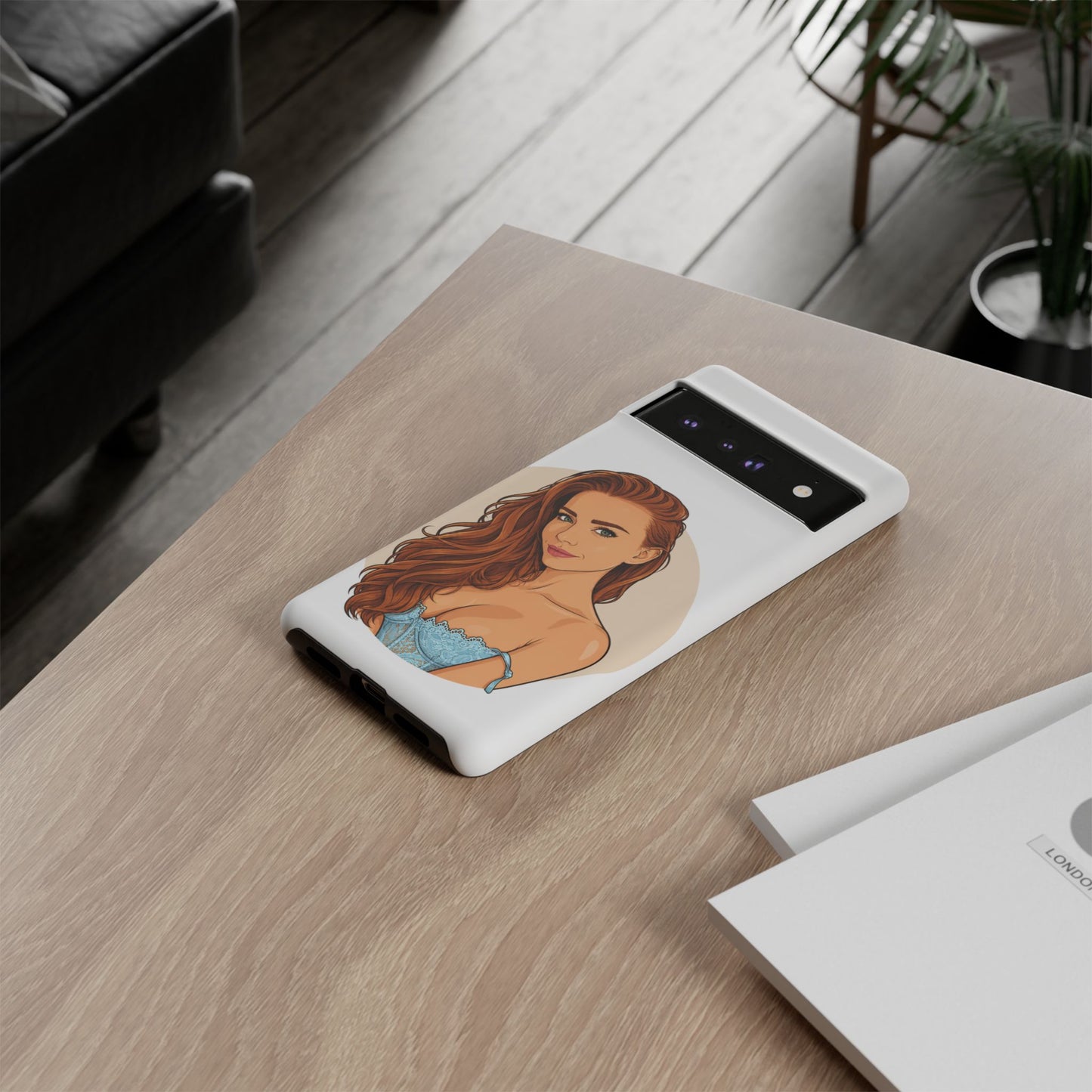 Phone Case — Redhead Pinup Portrait Illustration Protective Hard Case