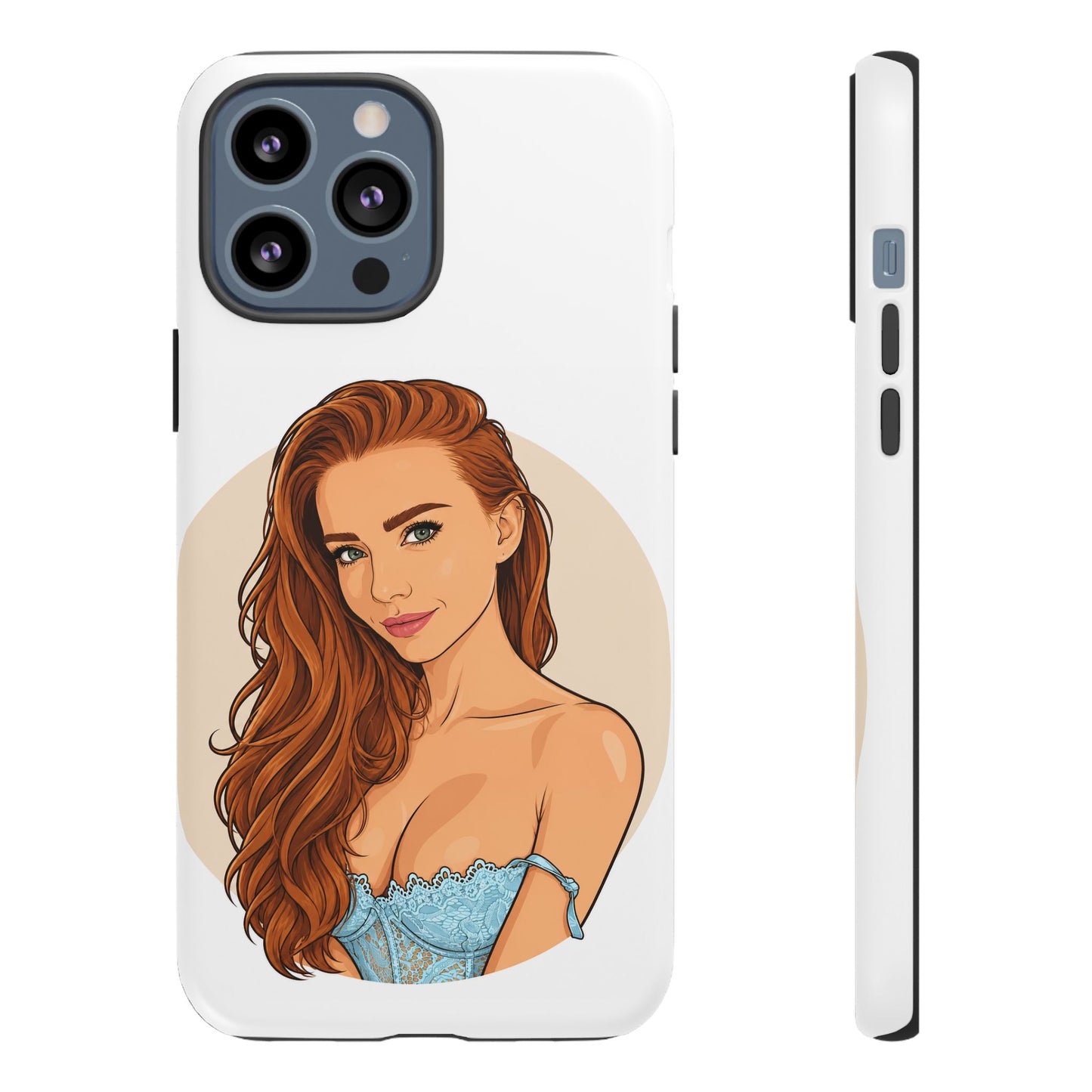 Phone Case — Redhead Pinup Portrait Illustration Protective Hard Case