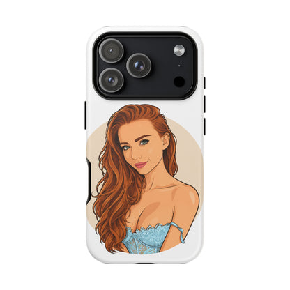 Phone Case — Redhead Pinup Portrait Illustration Protective Hard Case
