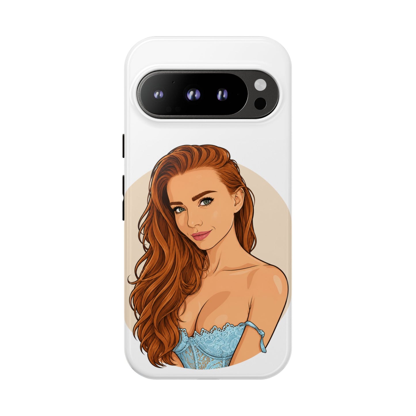 Phone Case — Redhead Pinup Portrait Illustration Protective Hard Case