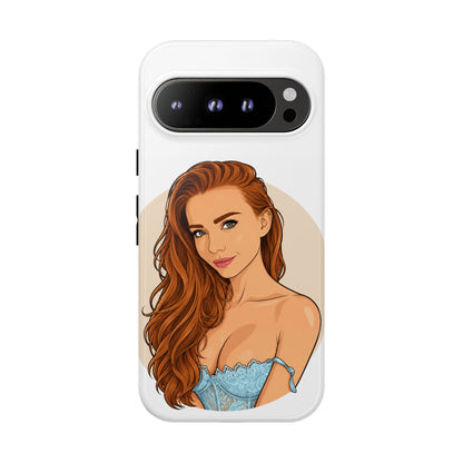 Phone Case — Redhead Pinup Portrait Illustration Protective Hard Case