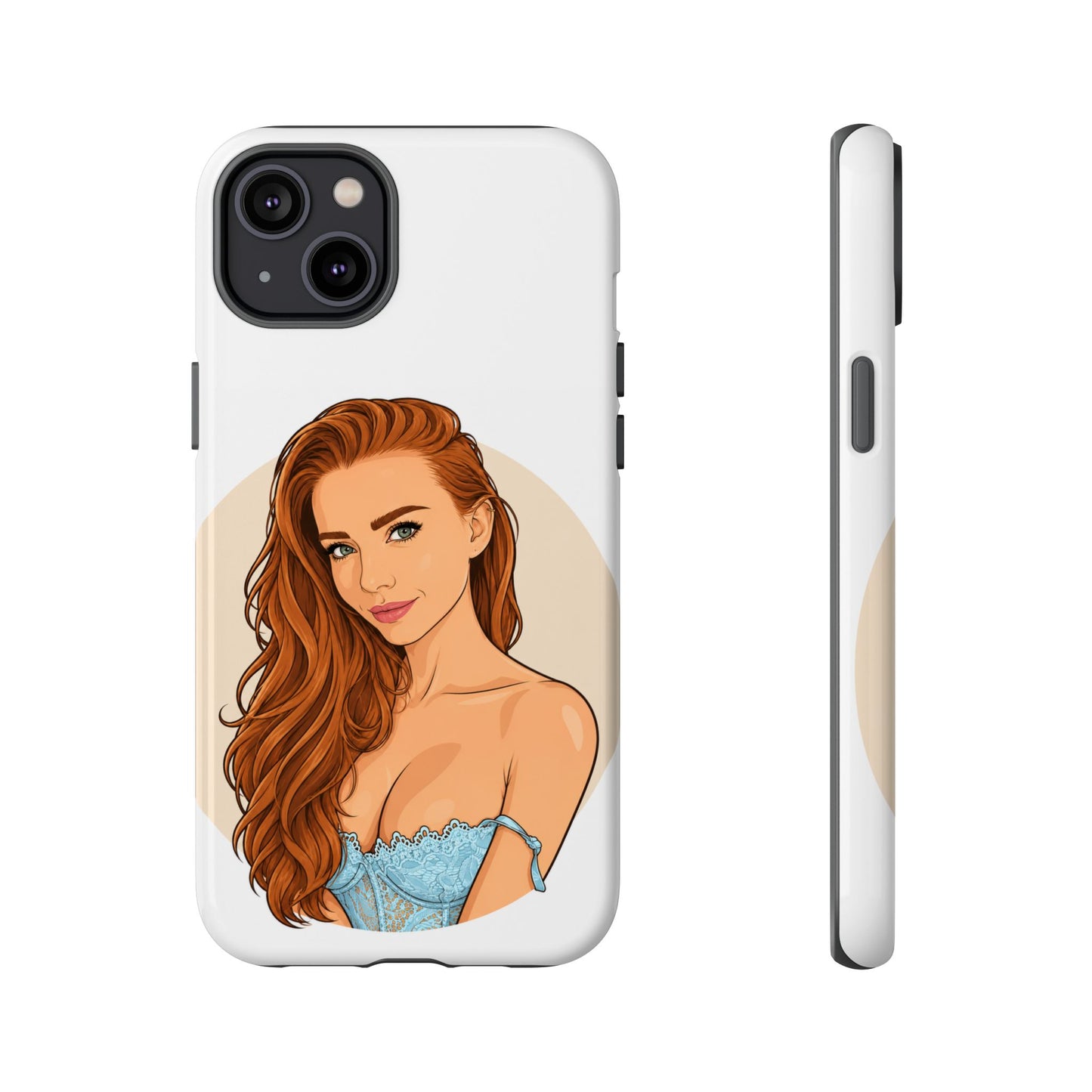 Phone Case — Redhead Pinup Portrait Illustration Protective Hard Case
