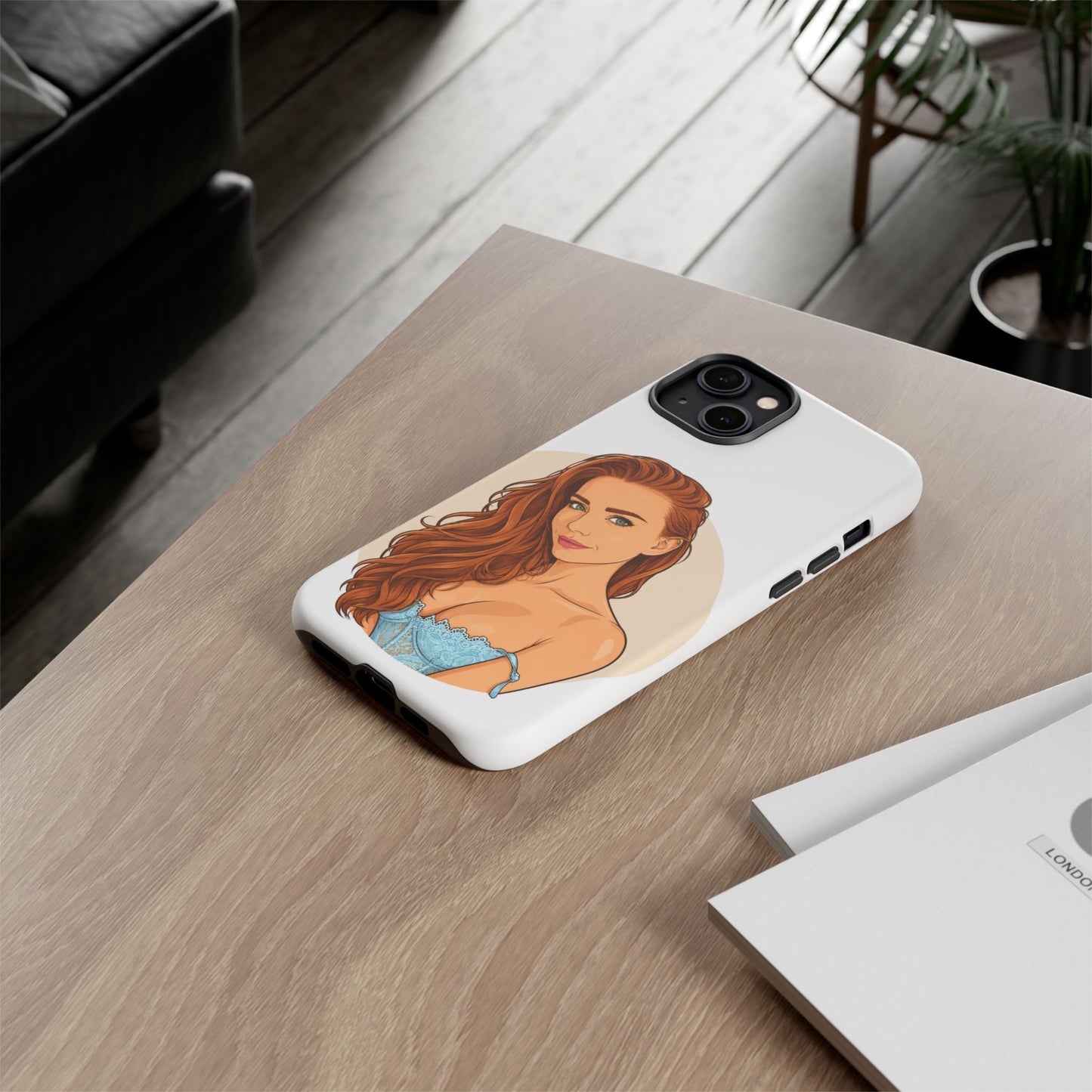 Phone Case — Redhead Pinup Portrait Illustration Protective Hard Case