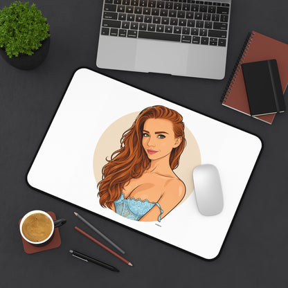 Redhead Woman Illustration Desk Mat | Portrait Mouse Pad, Glamorous Pinup Artwork