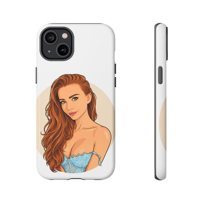 Phone Case — Redhead Pinup Portrait Illustration Protective Hard Case