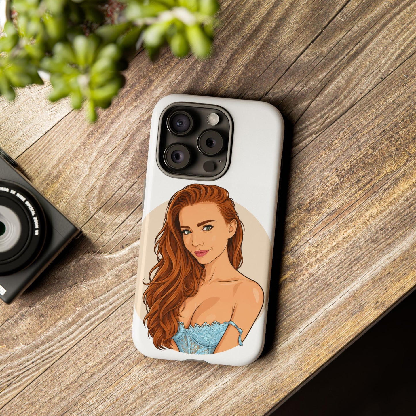 Phone Case — Redhead Pinup Portrait Illustration Protective Hard Case