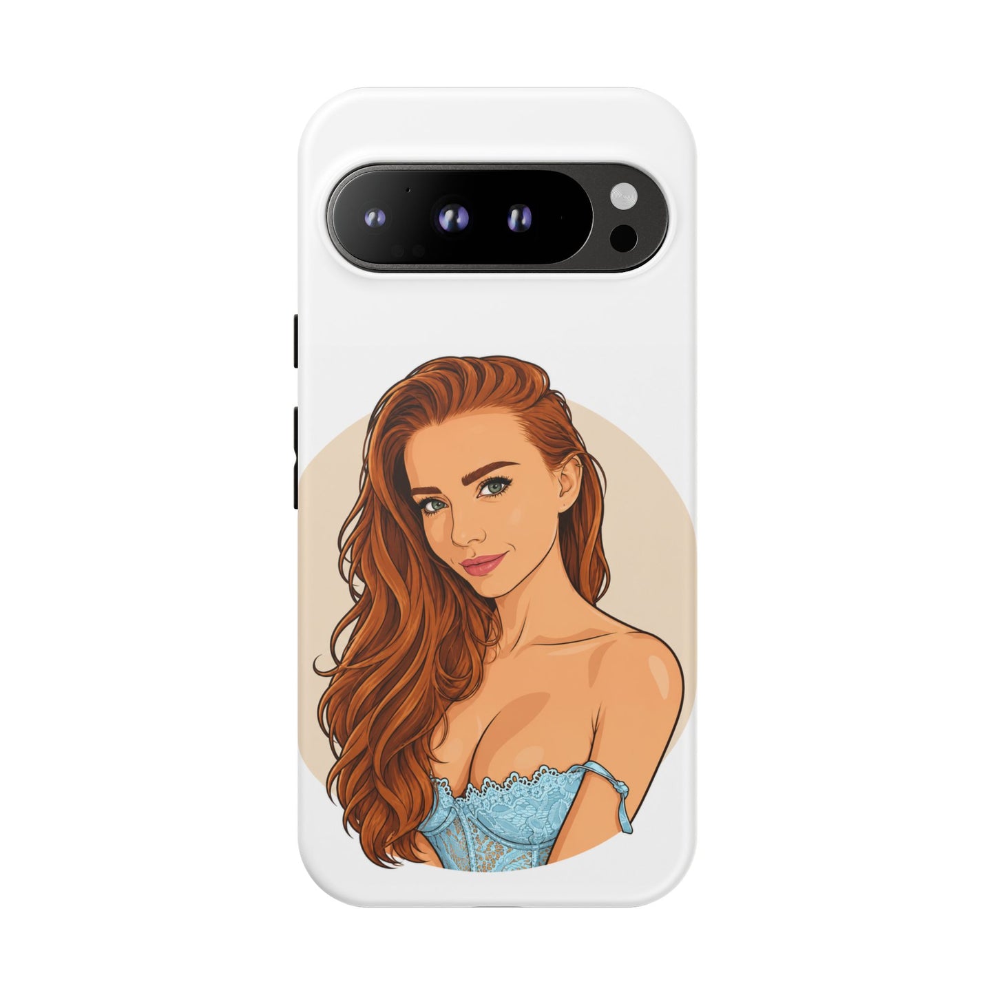 Phone Case — Redhead Pinup Portrait Illustration Protective Hard Case
