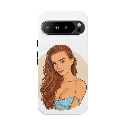 Phone Case — Redhead Pinup Portrait Illustration Protective Hard Case