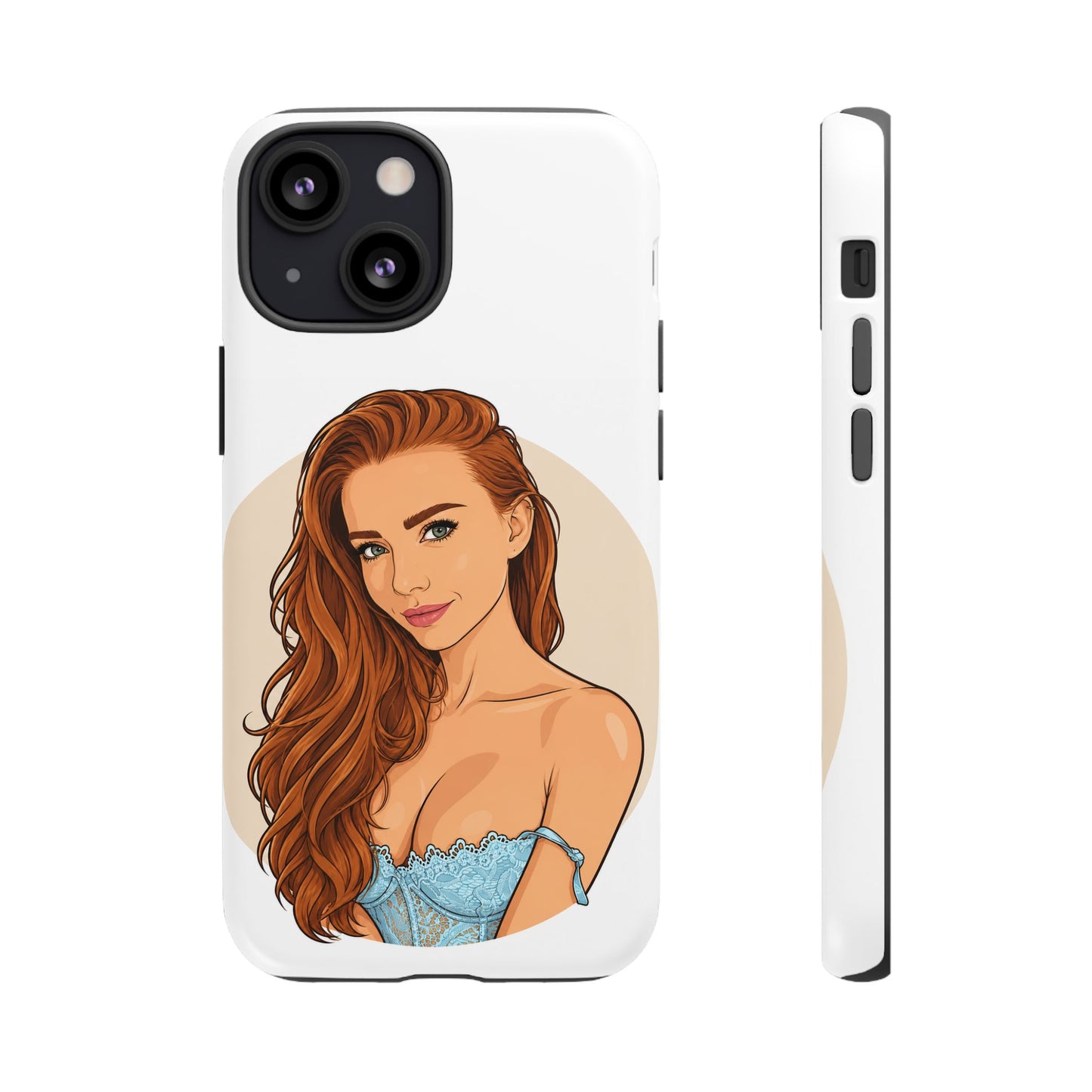 Phone Case — Redhead Pinup Portrait Illustration Protective Hard Case