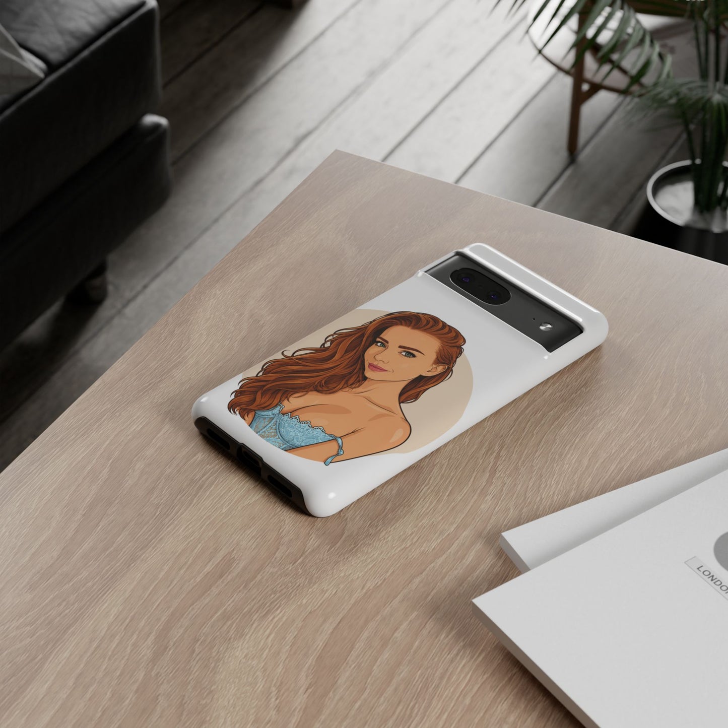 Phone Case — Redhead Pinup Portrait Illustration Protective Hard Case
