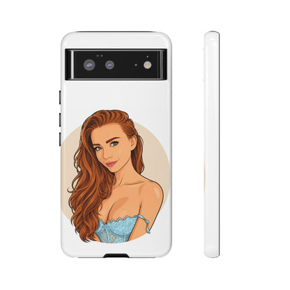Phone Case — Redhead Pinup Portrait Illustration Protective Hard Case