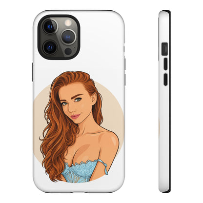 Phone Case — Redhead Pinup Portrait Illustration Protective Hard Case