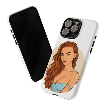 Phone Case — Redhead Pinup Portrait Illustration Protective Hard Case