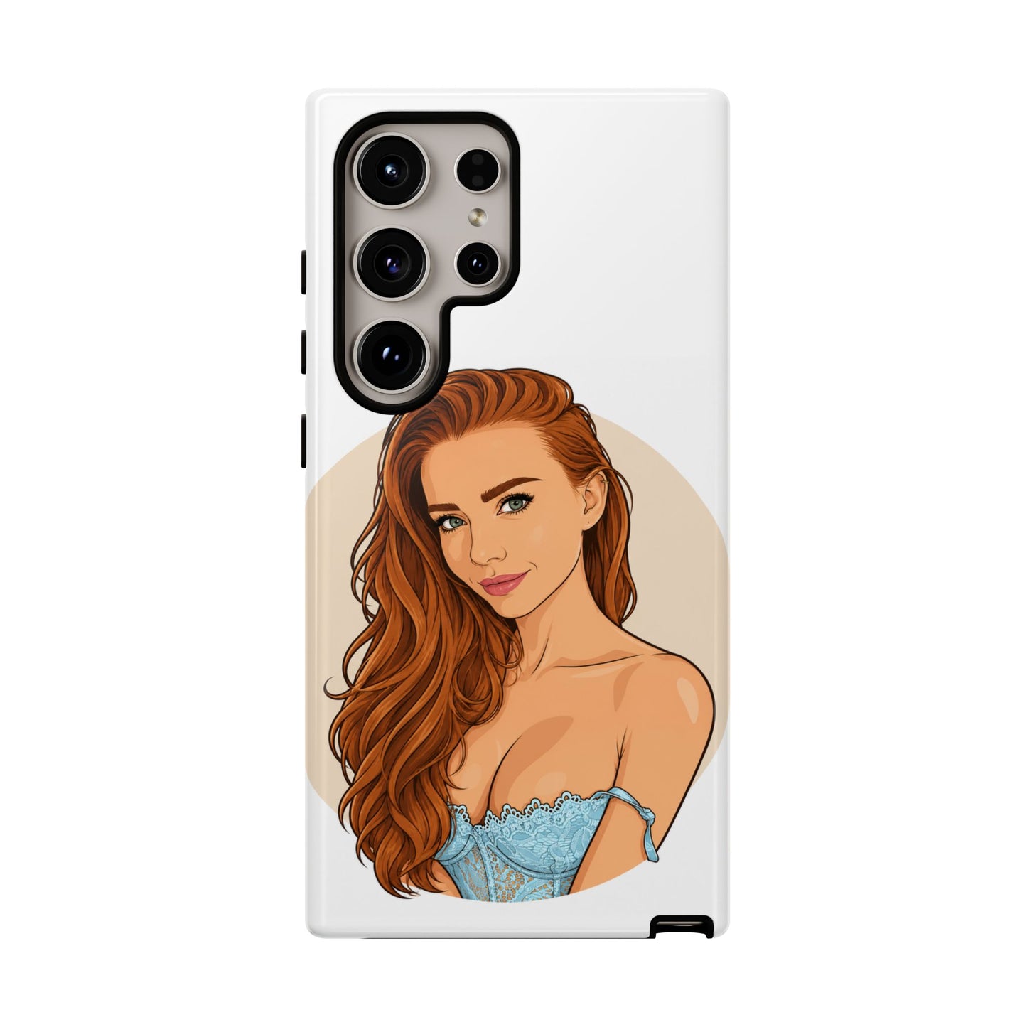 Phone Case — Redhead Pinup Portrait Illustration Protective Hard Case