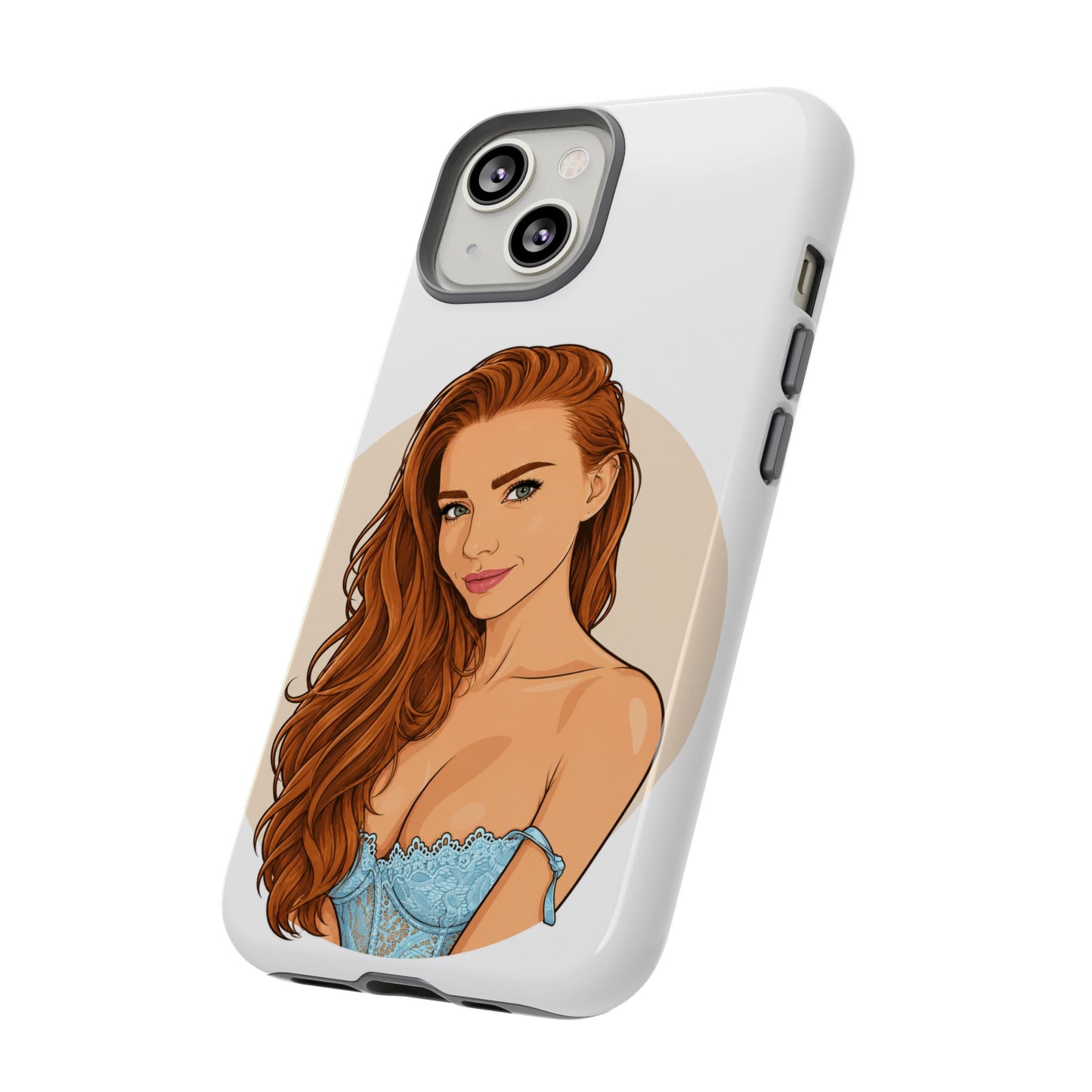 Phone Case — Redhead Pinup Portrait Illustration Protective Hard Case
