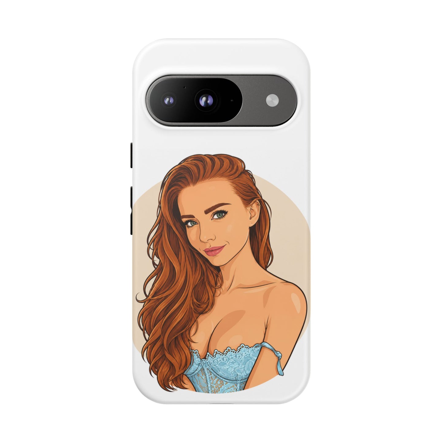 Phone Case — Redhead Pinup Portrait Illustration Protective Hard Case