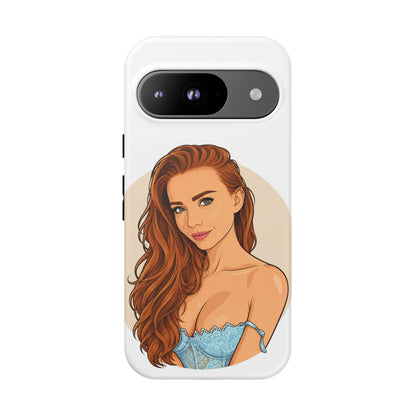 Phone Case — Redhead Pinup Portrait Illustration Protective Hard Case