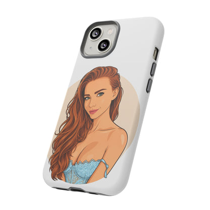 Phone Case — Redhead Pinup Portrait Illustration Protective Hard Case