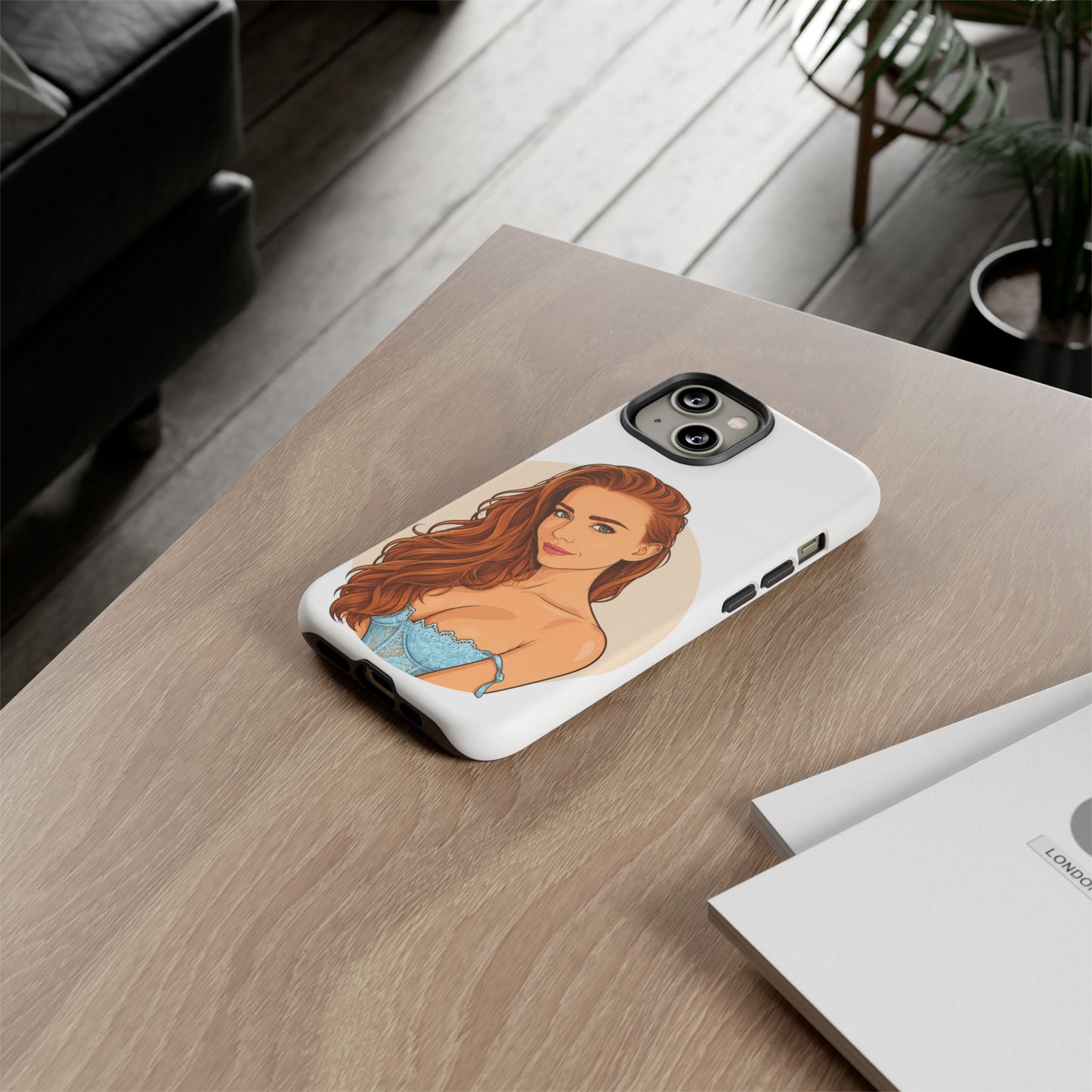 Phone Case — Redhead Pinup Portrait Illustration Protective Hard Case