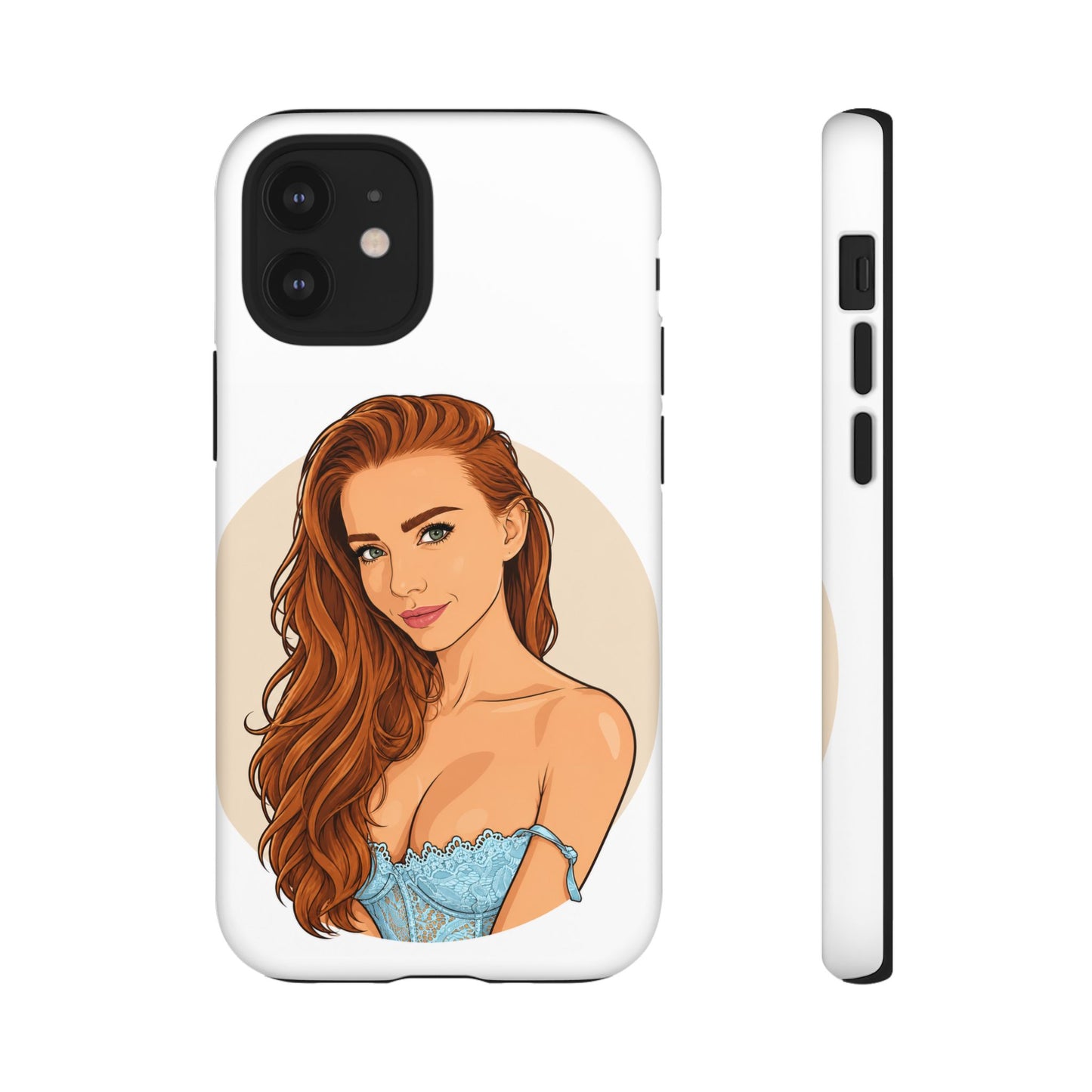 Phone Case — Redhead Pinup Portrait Illustration Protective Hard Case