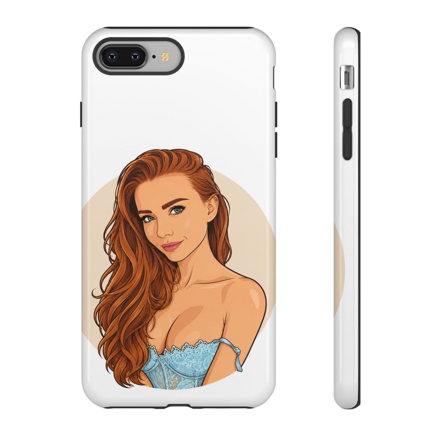 Phone Case — Redhead Pinup Portrait Illustration Protective Hard Case