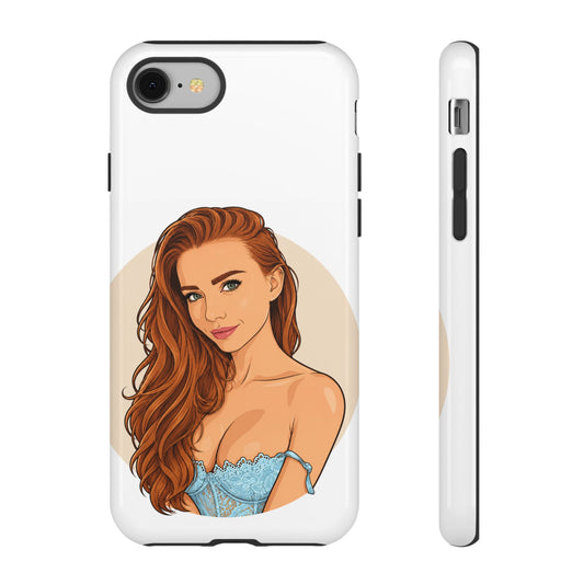 Phone Case — Redhead Pinup Portrait Illustration Protective Hard Case