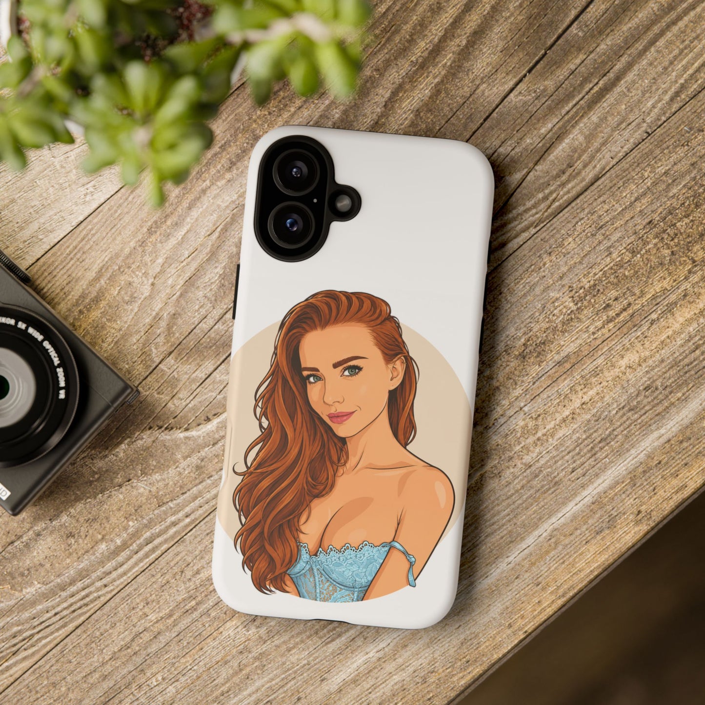 Phone Case — Redhead Pinup Portrait Illustration Protective Hard Case