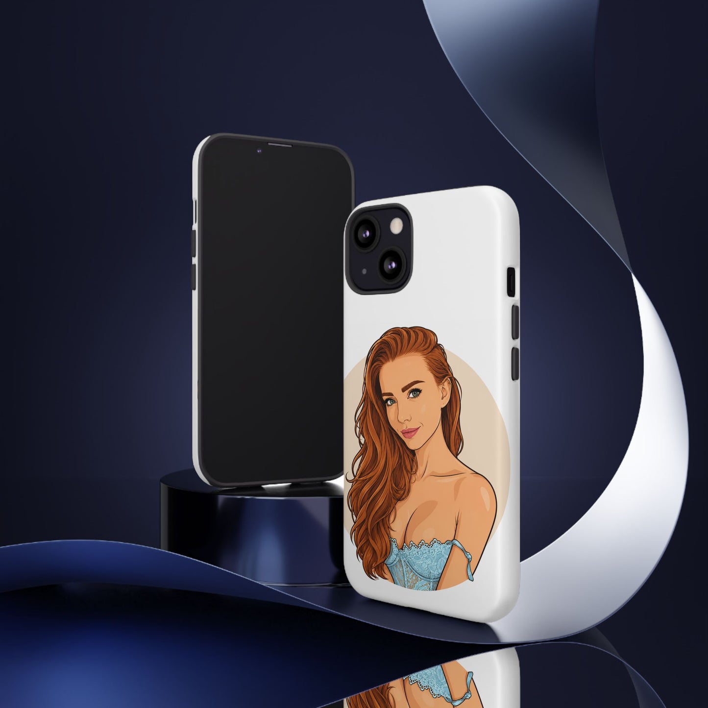 Phone Case — Redhead Pinup Portrait Illustration Protective Hard Case