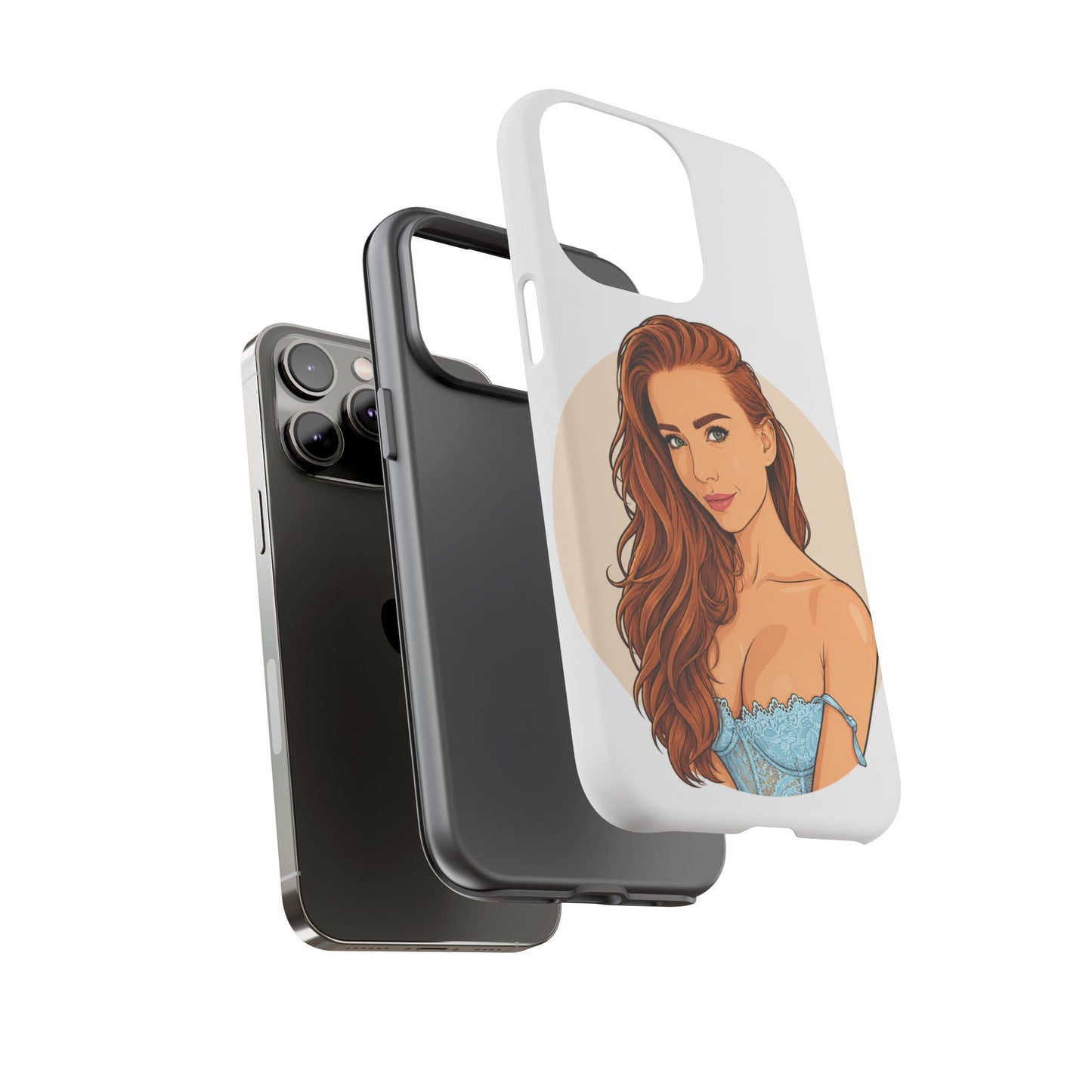 Phone Case — Redhead Pinup Portrait Illustration Protective Hard Case