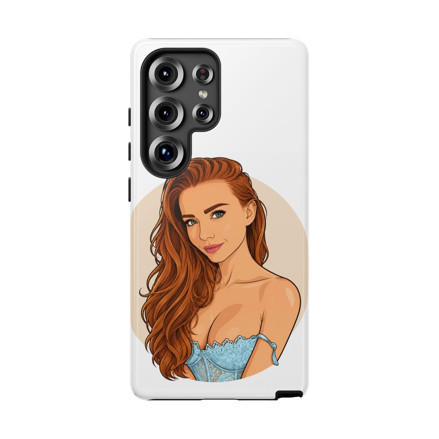 Phone Case — Redhead Pinup Portrait Illustration Protective Hard Case