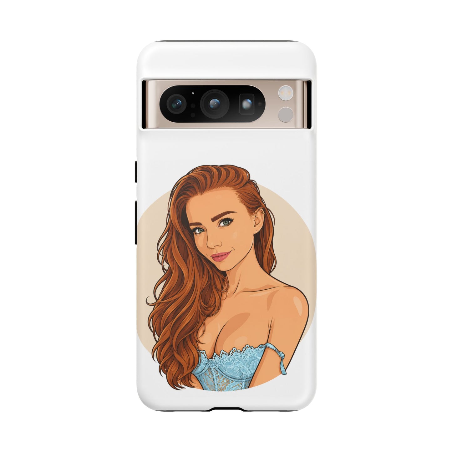 Phone Case — Redhead Pinup Portrait Illustration Protective Hard Case