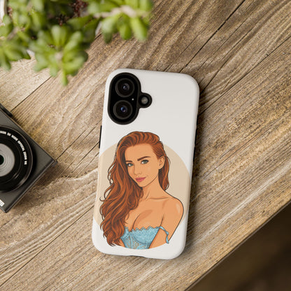 Phone Case — Redhead Pinup Portrait Illustration Protective Hard Case