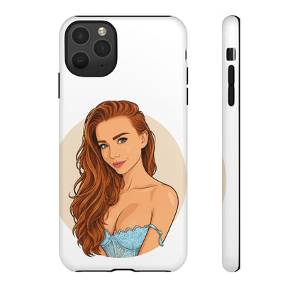 Phone Case — Redhead Pinup Portrait Illustration Protective Hard Case