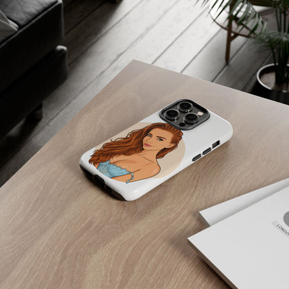 Phone Case — Redhead Pinup Portrait Illustration Protective Hard Case