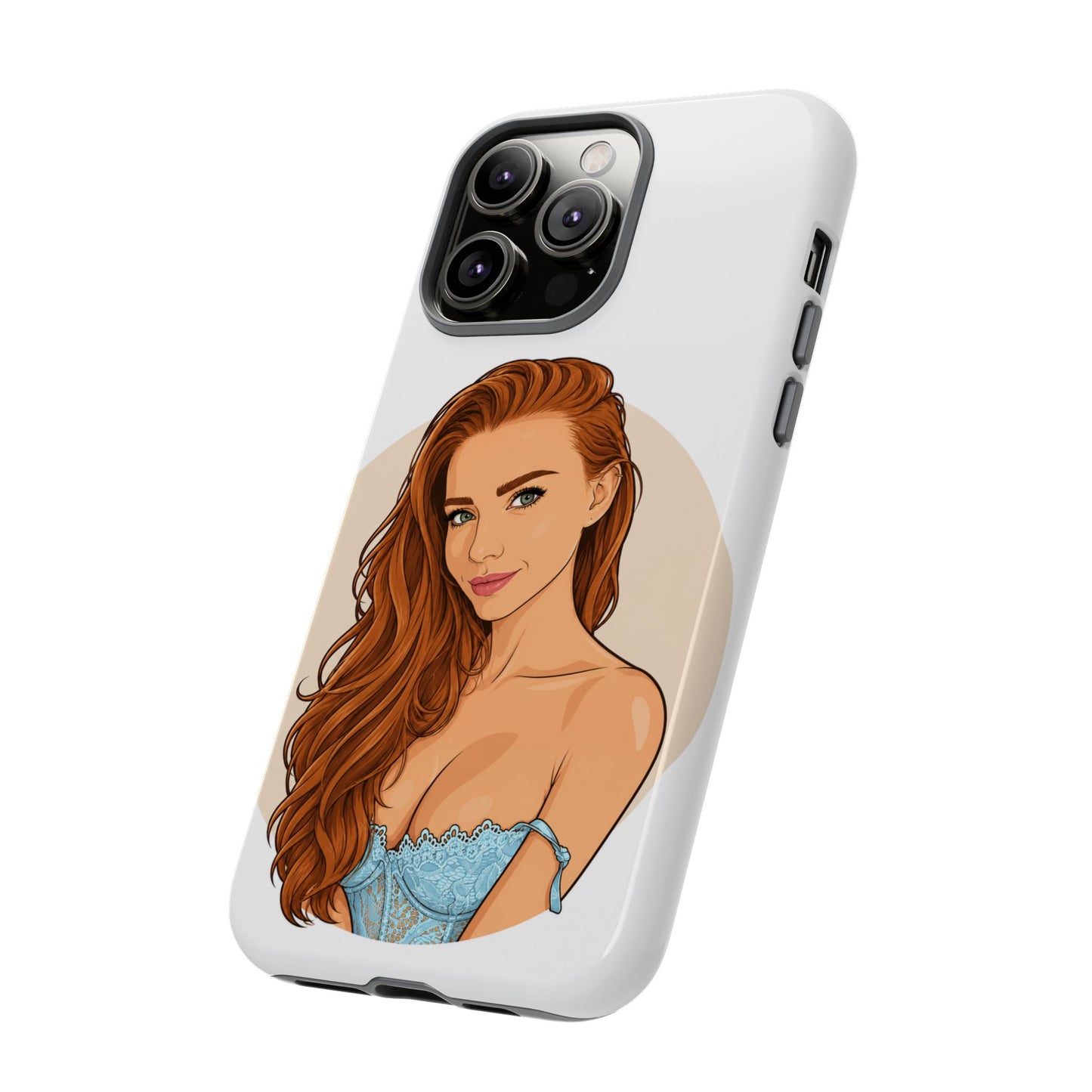 Phone Case — Redhead Pinup Portrait Illustration Protective Hard Case