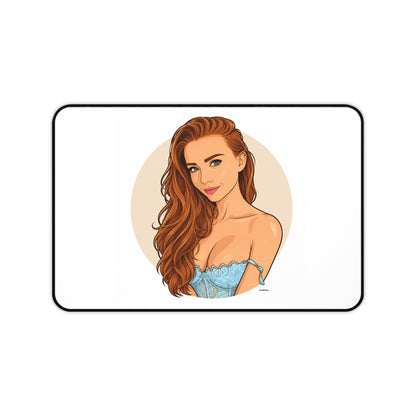 Redhead Woman Illustration Desk Mat | Portrait Mouse Pad, Glamorous Pinup Artwork