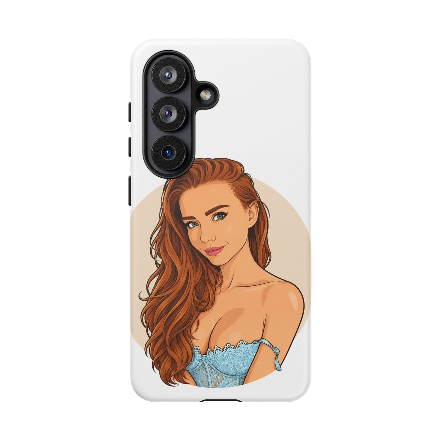 Phone Case — Redhead Pinup Portrait Illustration Protective Hard Case