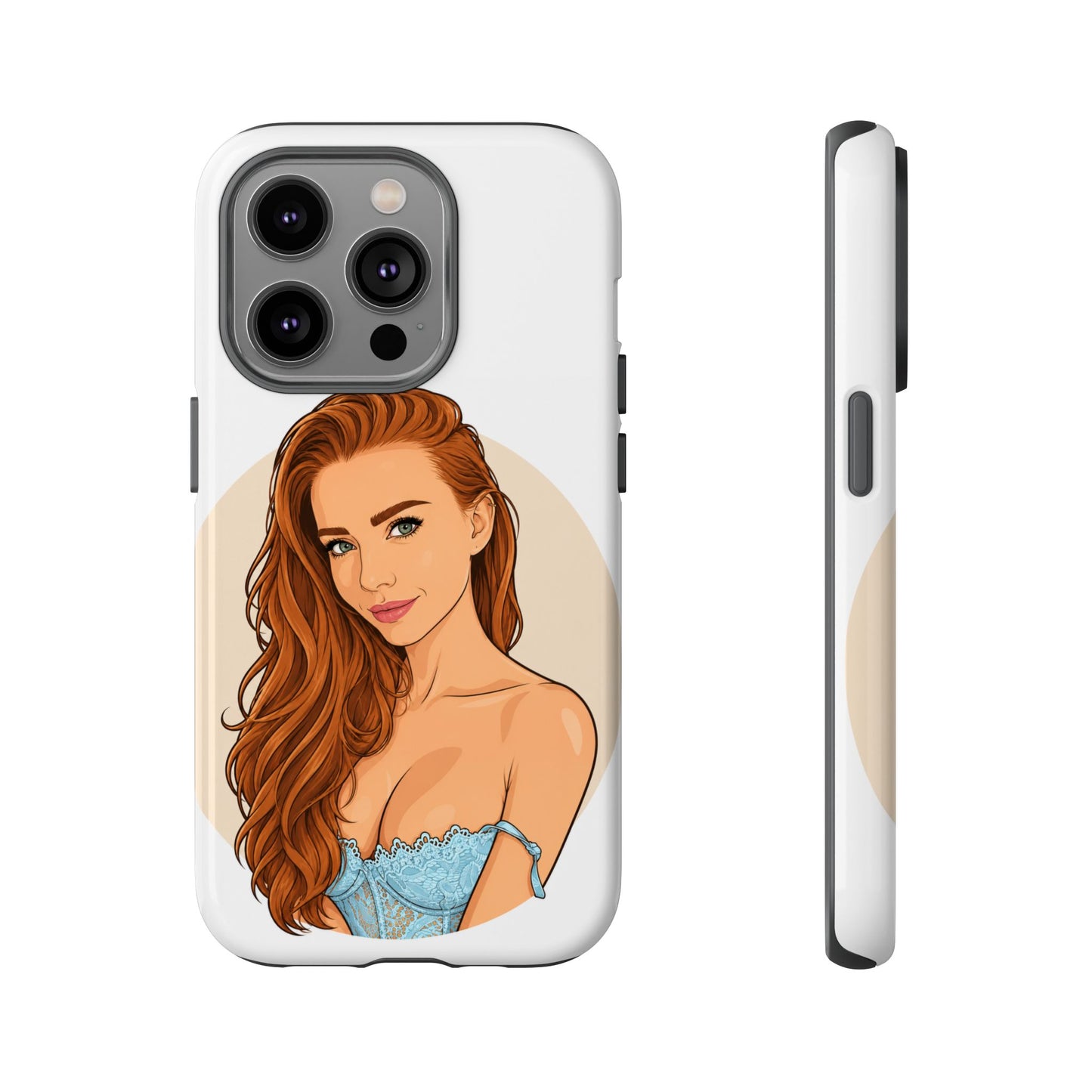 Phone Case — Redhead Pinup Portrait Illustration Protective Hard Case