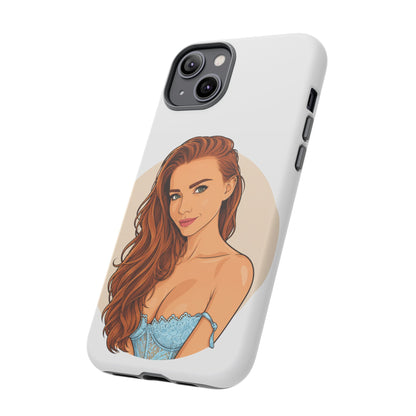 Phone Case — Redhead Pinup Portrait Illustration Protective Hard Case