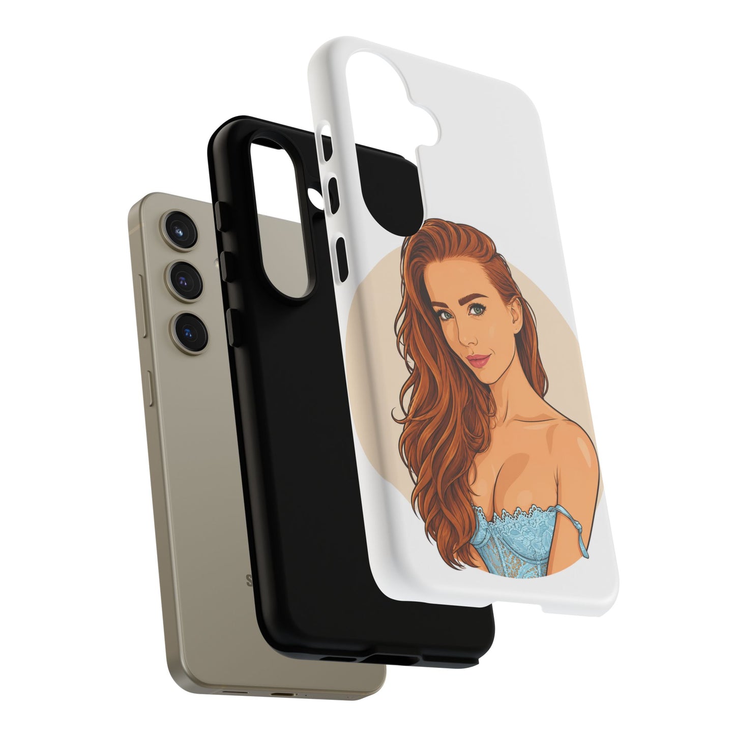 Phone Case — Redhead Pinup Portrait Illustration Protective Hard Case
